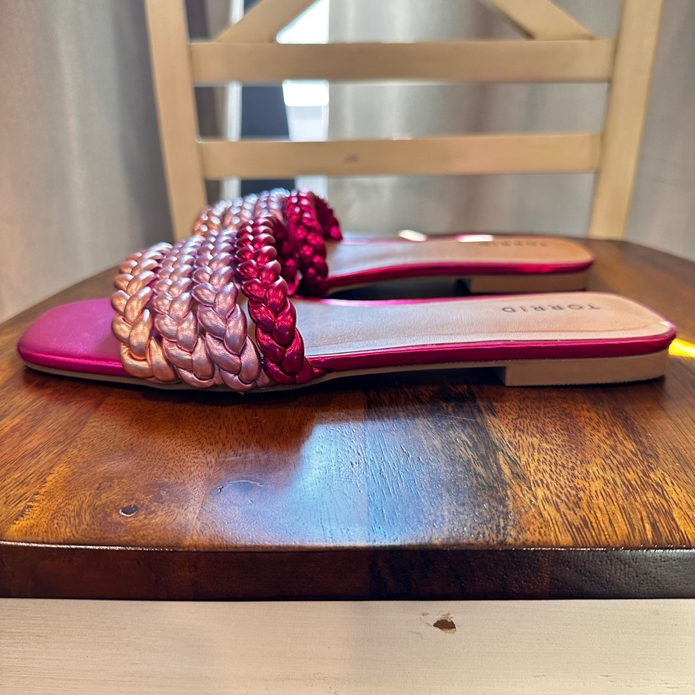 Torrid Slide Sandal Women 11WW Pink Metallic Braided Ombre Flat Summer - Picture 8 of 13